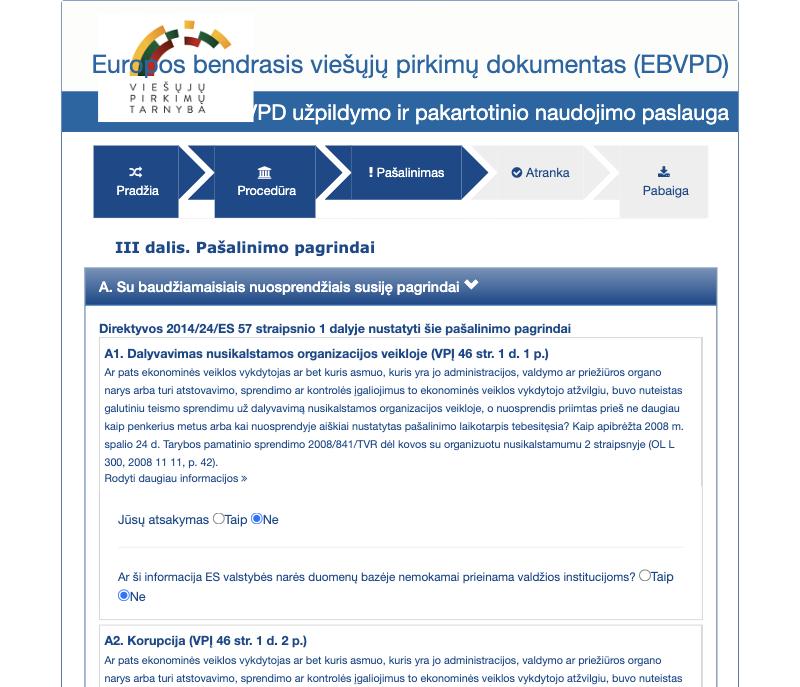 EBVPD III dalis, pašalinimo pagrindai